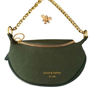 SUNITA & Fashion Green and Gold Crescent Shoulder Bag